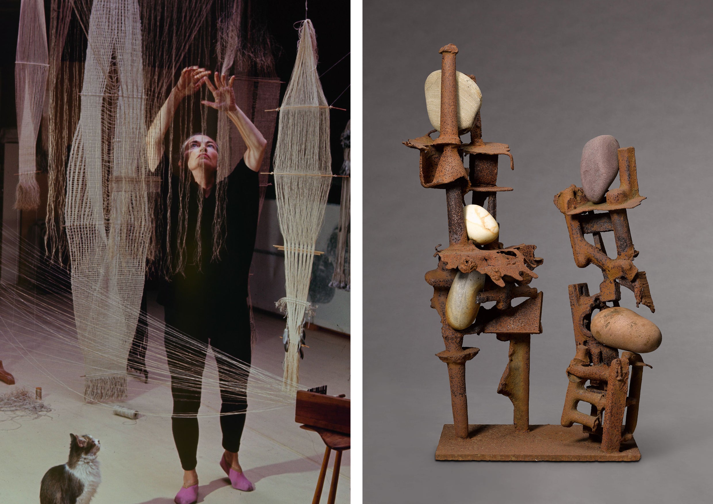 An artist making hanging sculptures in their studio