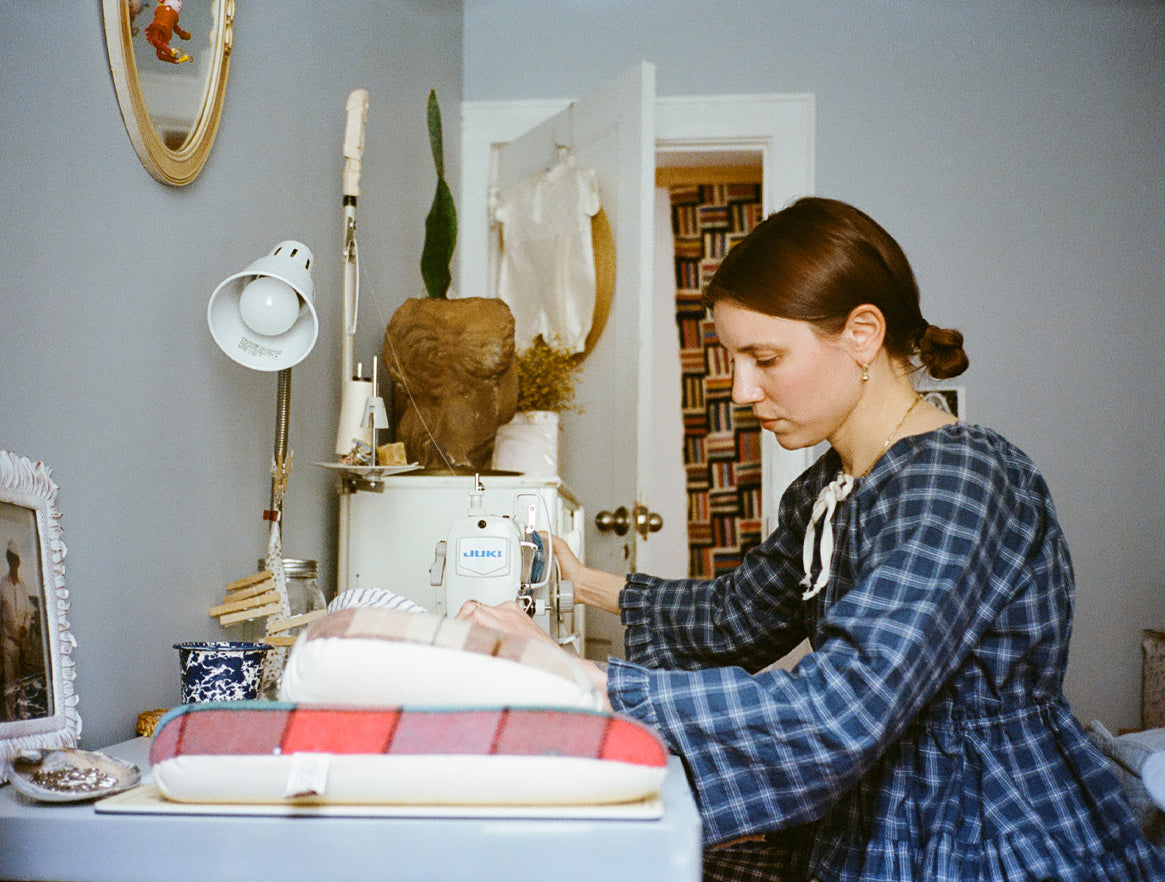 Designer Sarah Jean Culbreath making clothes in her New York studio