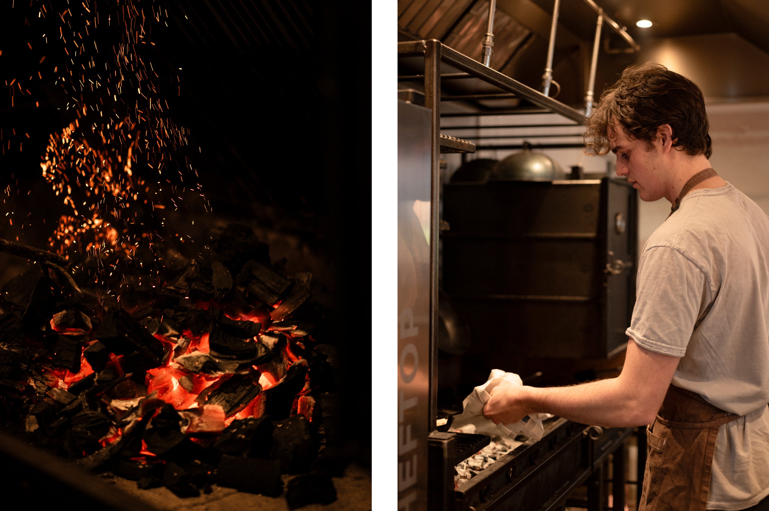 A man cooking over an open fire