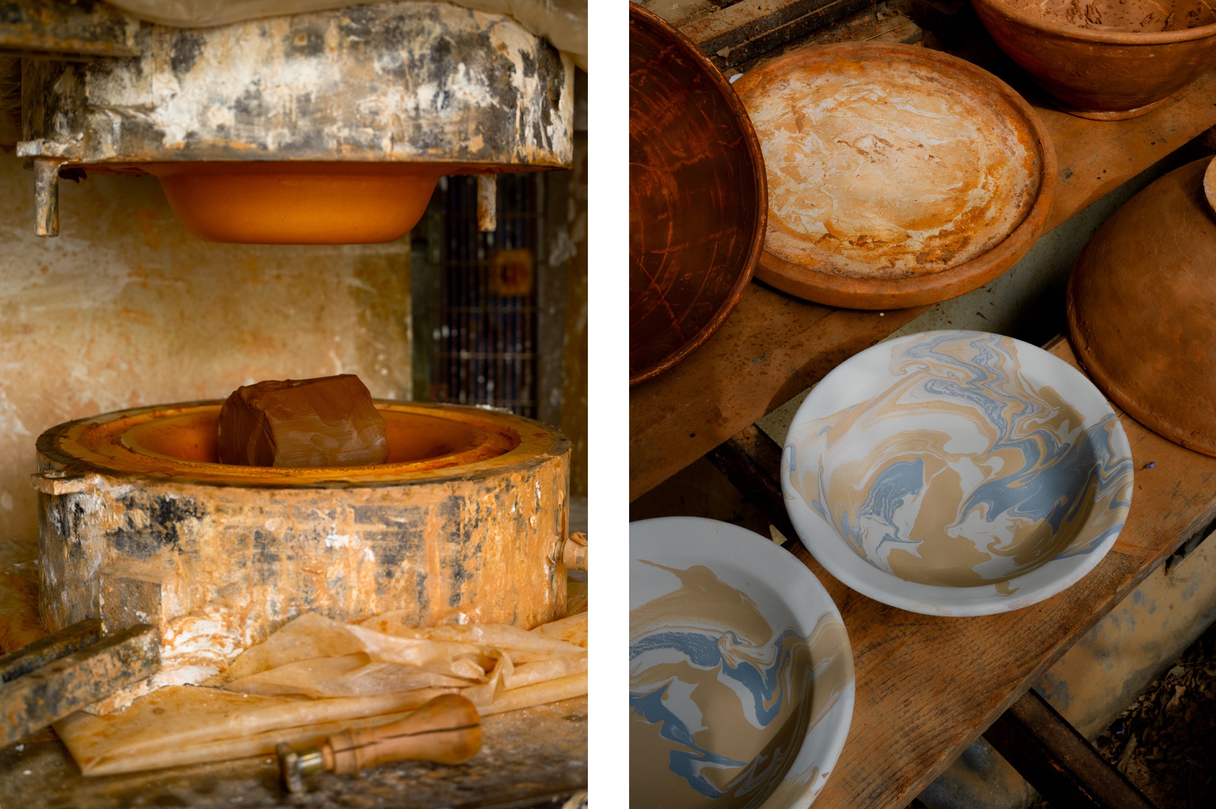Bowls drying in a pottery workshop in Aubagne, France