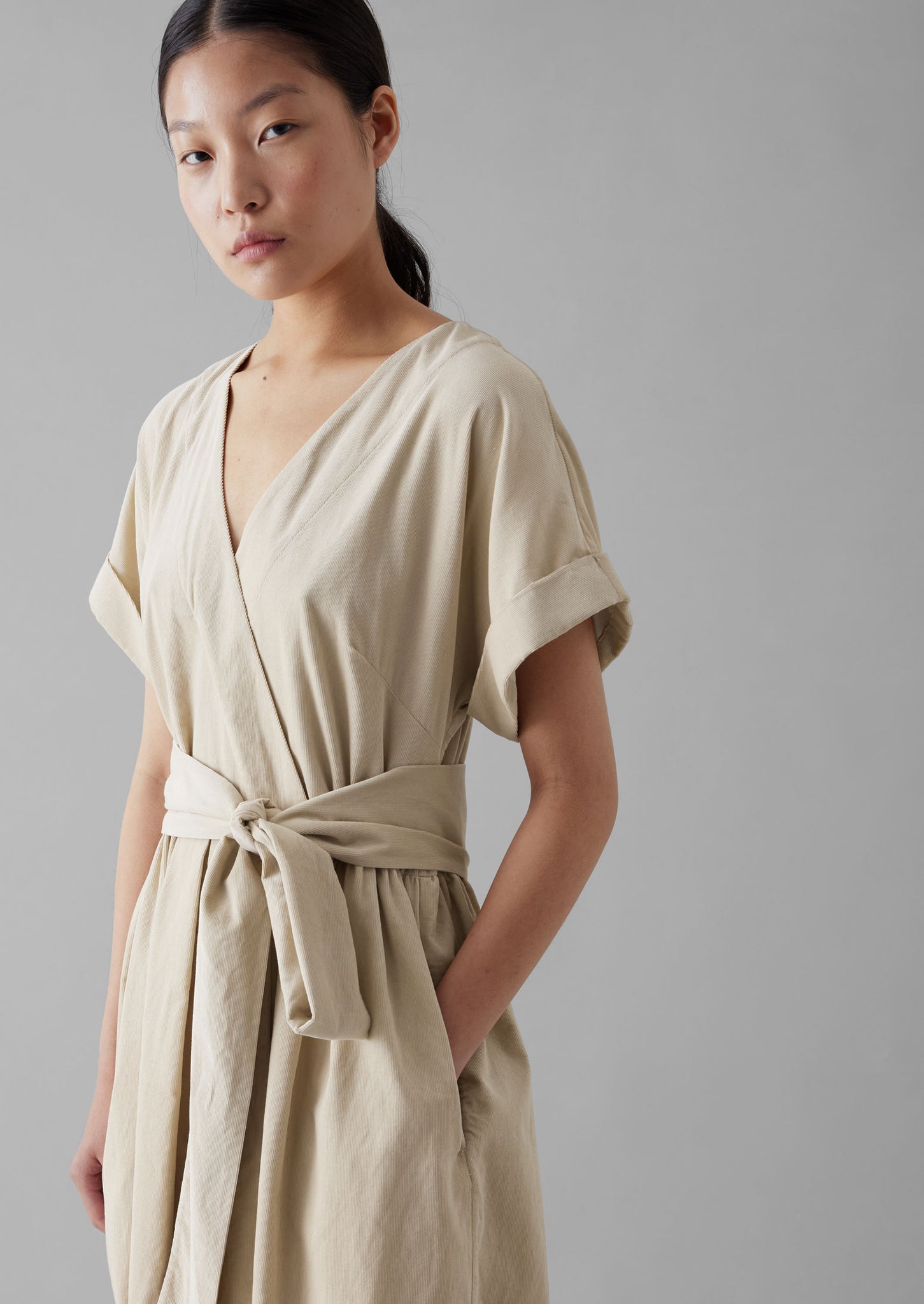 Needlecord Wrap Front Dress | Moonstone
