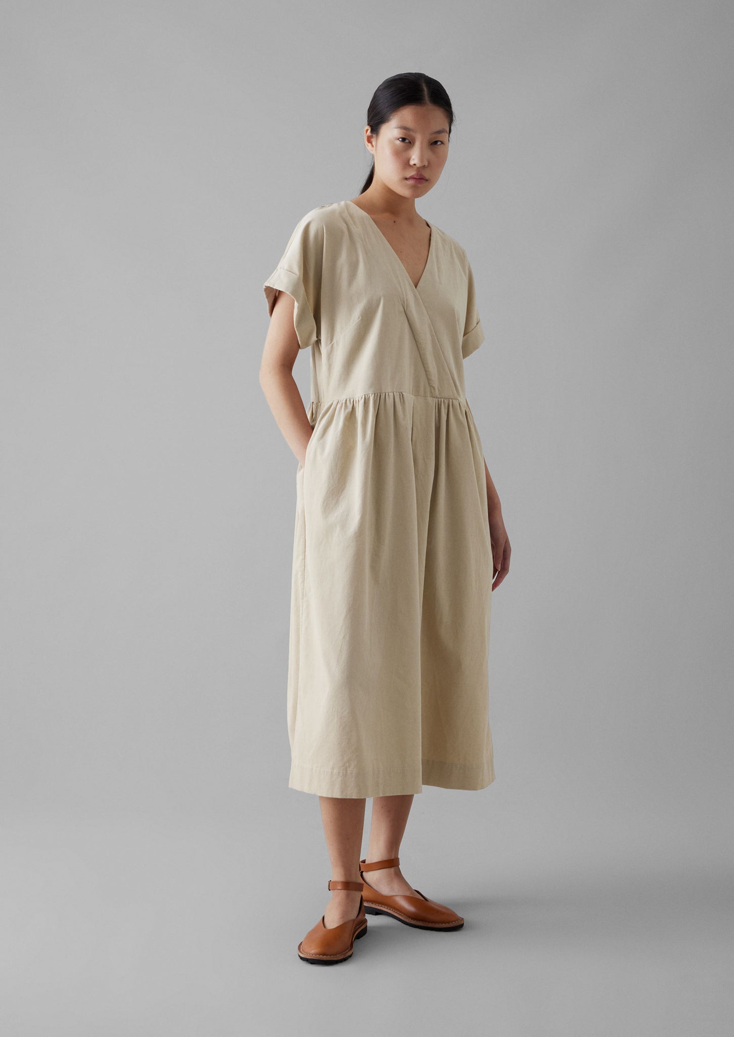Needlecord Wrap Front Dress | Moonstone