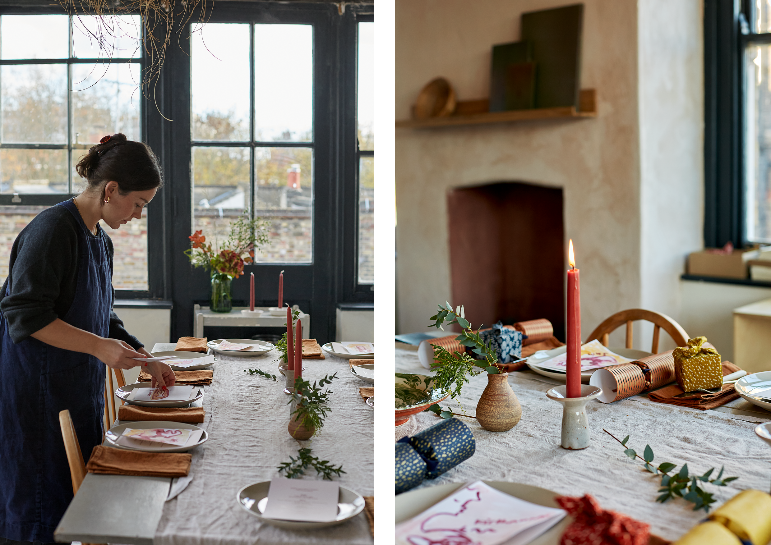 A woman setting the table