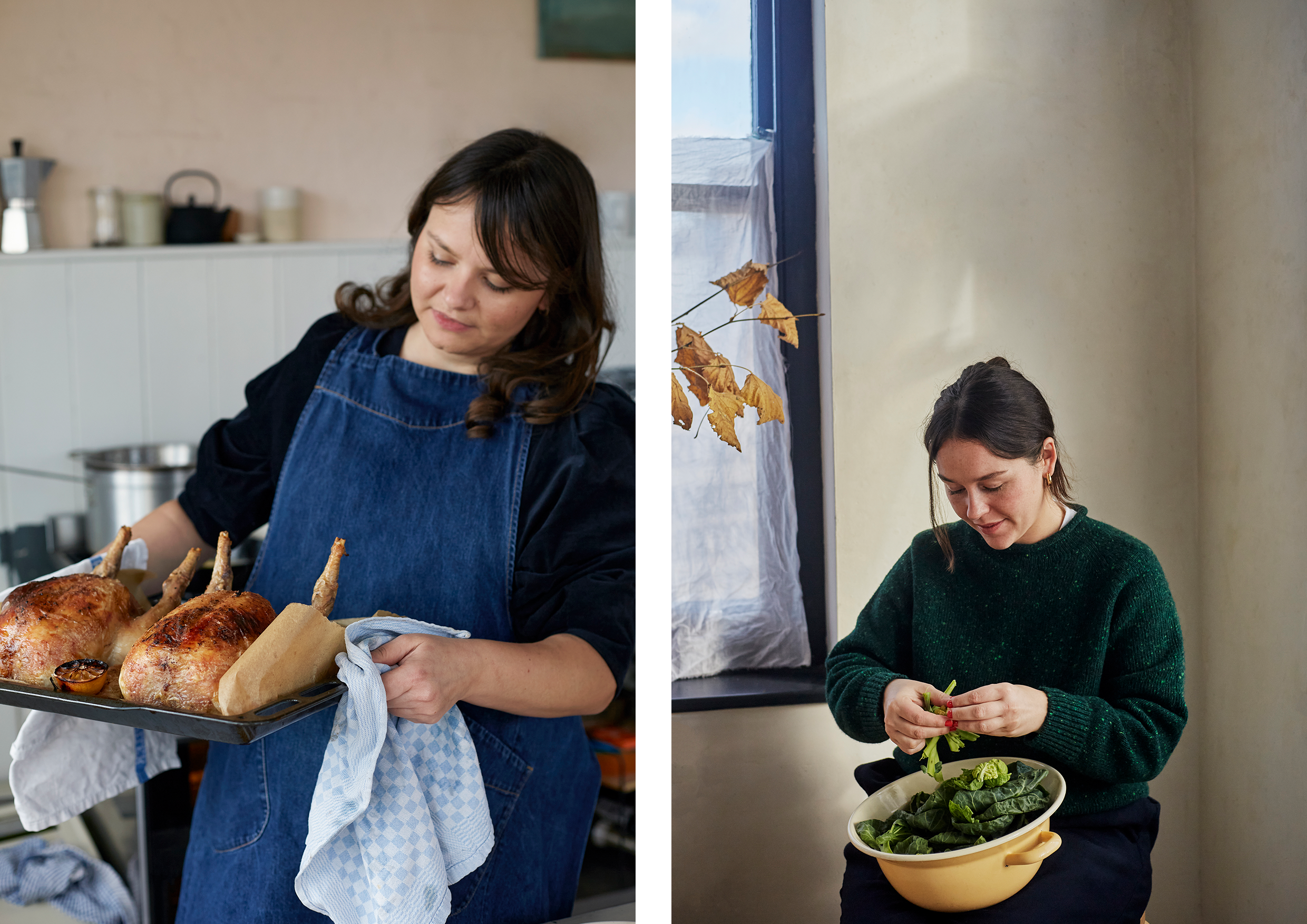 Two women prepping food